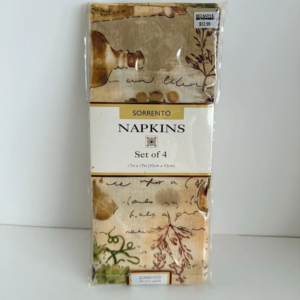 Sorrento Fabric Napkins 17 X‎ 17 Herbs Vinegar Olive Oil Bottles Italian New